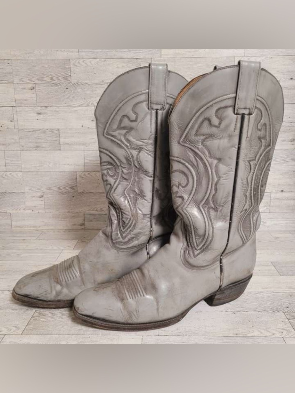 Men's Sheplers Gray Leather French Toe Western Rodeo Cowboy Boots Size 12